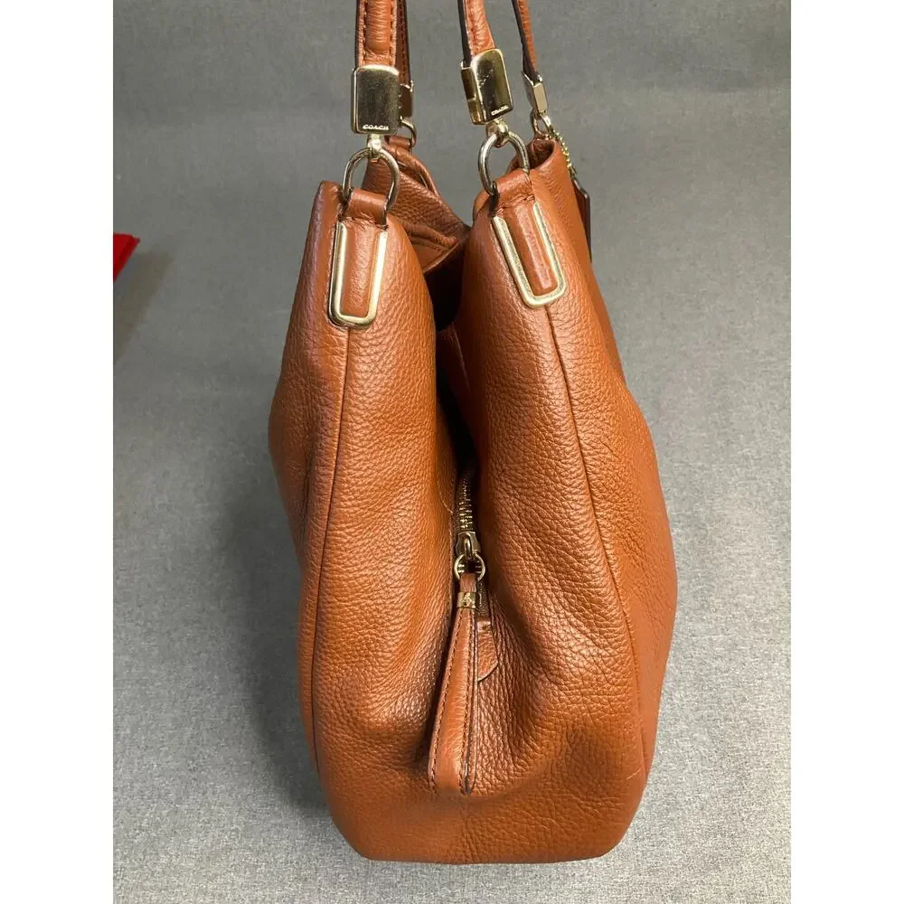 Coach Madison Phoebe Leather Shoulder Bag Pebbled Brown 3 Compartments